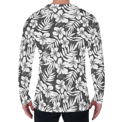 White And Grey Hawaiian Pattern Print Men's Long Sleeve T-Shirt