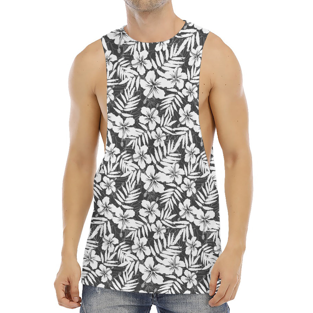 White And Grey Hawaiian Pattern Print Men's Muscle Tank Top
