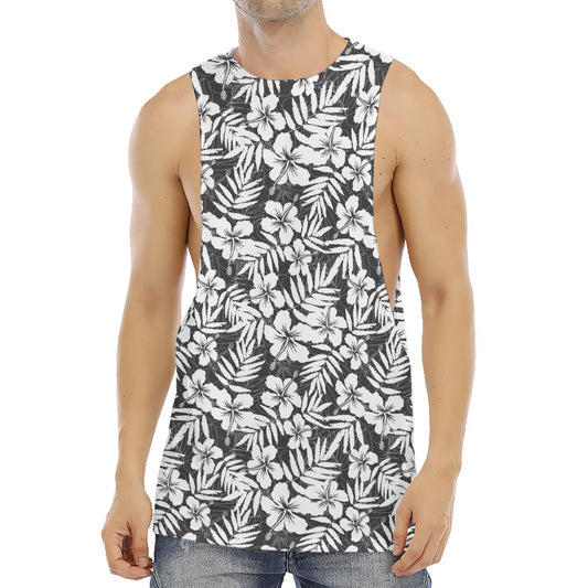 White And Grey Hawaiian Pattern Print Men's Muscle Tank Top