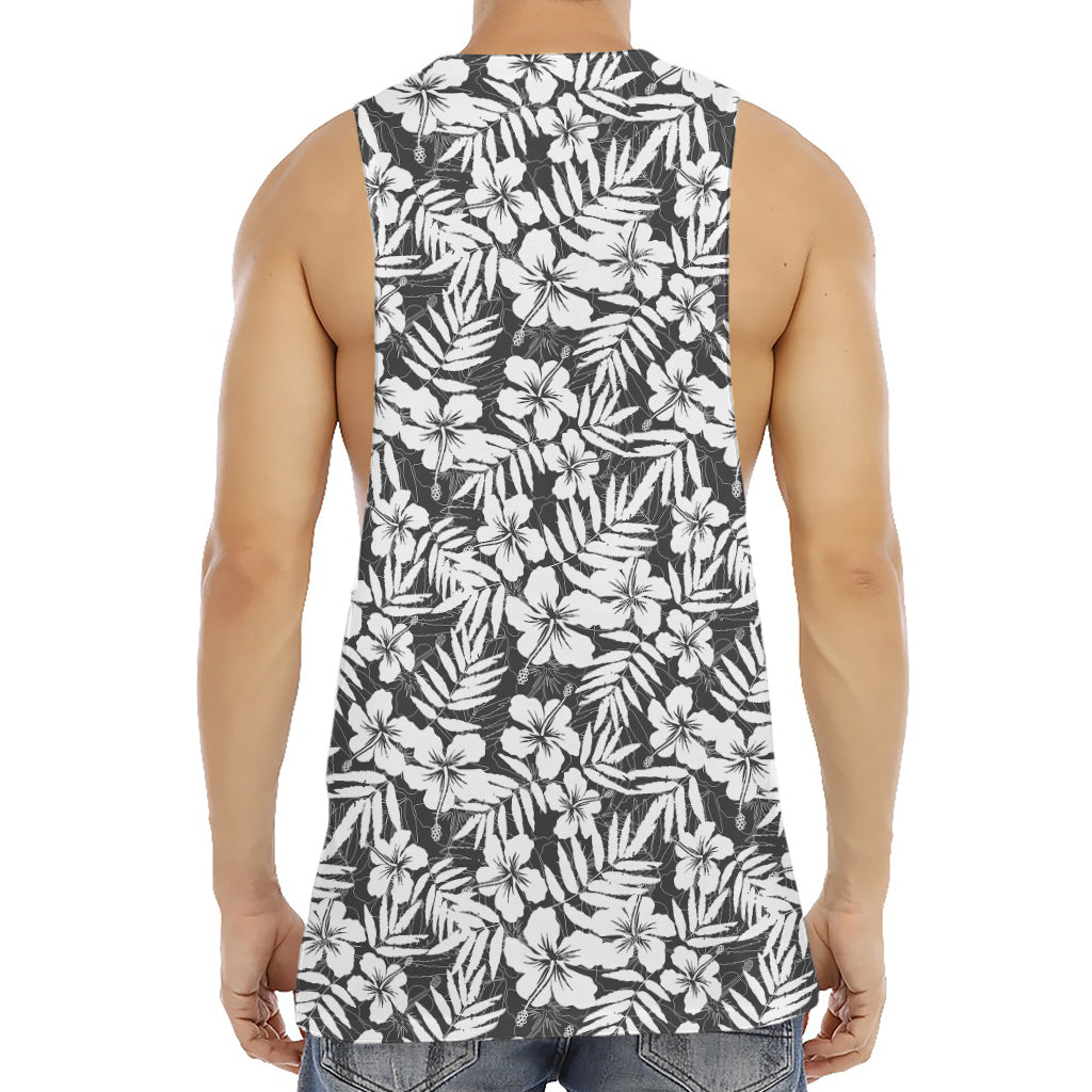 White And Grey Hawaiian Pattern Print Men's Muscle Tank Top
