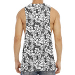 White And Grey Hawaiian Pattern Print Men's Muscle Tank Top