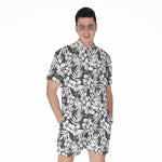 White And Grey Hawaiian Pattern Print Men's Rompers