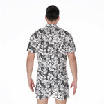 White And Grey Hawaiian Pattern Print Men's Rompers