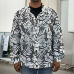 White And Grey Hawaiian Pattern Print Men's Shirt Jacket
