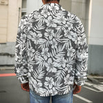 White And Grey Hawaiian Pattern Print Men's Shirt Jacket