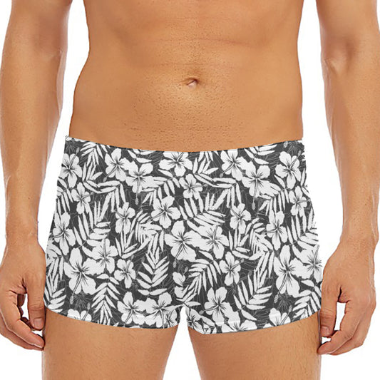 White And Grey Hawaiian Pattern Print Men's Short Boxer Briefs