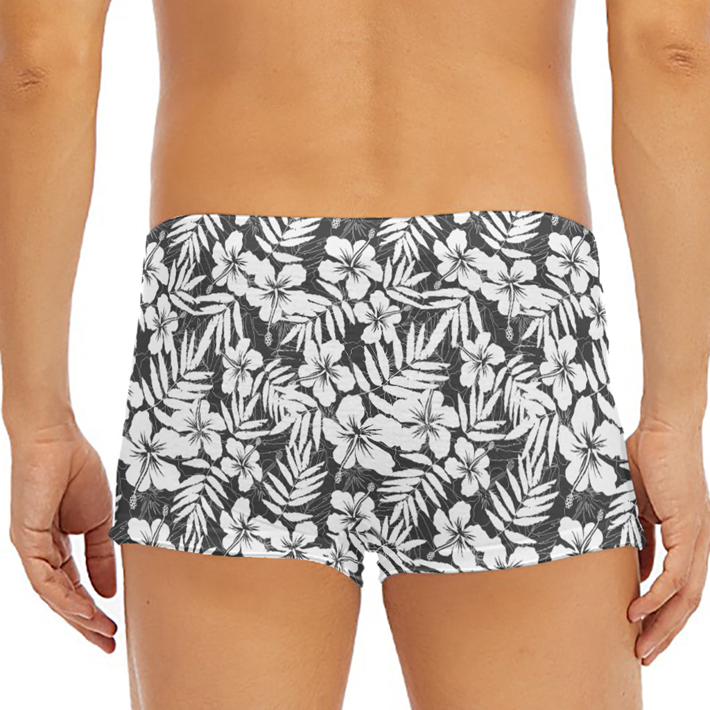 White And Grey Hawaiian Pattern Print Men's Short Boxer Briefs