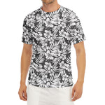 White And Grey Hawaiian Pattern Print Men's Short Sleeve Rash Guard