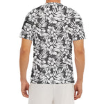 White And Grey Hawaiian Pattern Print Men's Short Sleeve Rash Guard