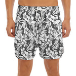White And Grey Hawaiian Pattern Print Men's Split Running Shorts