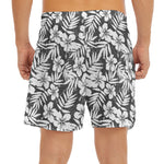 White And Grey Hawaiian Pattern Print Men's Split Running Shorts