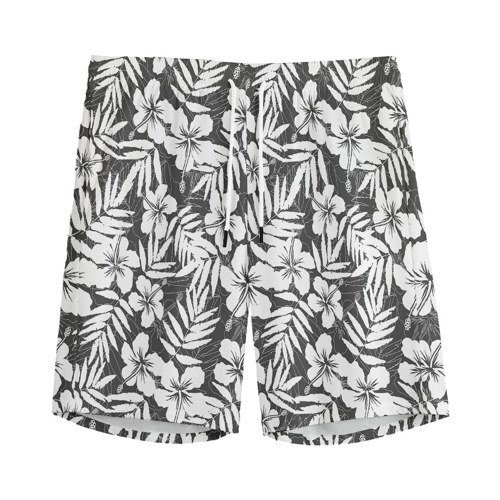 White And Grey Hawaiian Pattern Print Men's Sports Shorts