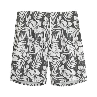 White And Grey Hawaiian Pattern Print Men's Sports Shorts