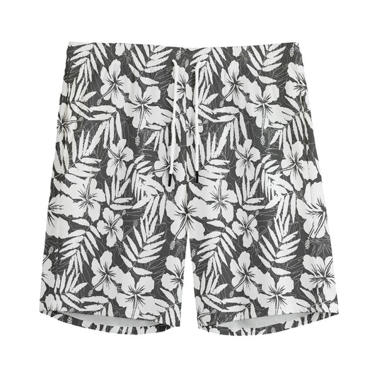 White And Grey Hawaiian Pattern Print Men's Sports Shorts