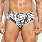 White And Grey Hawaiian Pattern Print Men's Swim Briefs