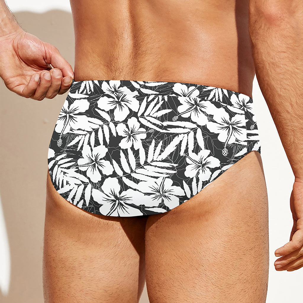 White And Grey Hawaiian Pattern Print Men's Swim Briefs