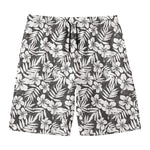 White And Grey Hawaiian Pattern Print Men's Swim Trunks