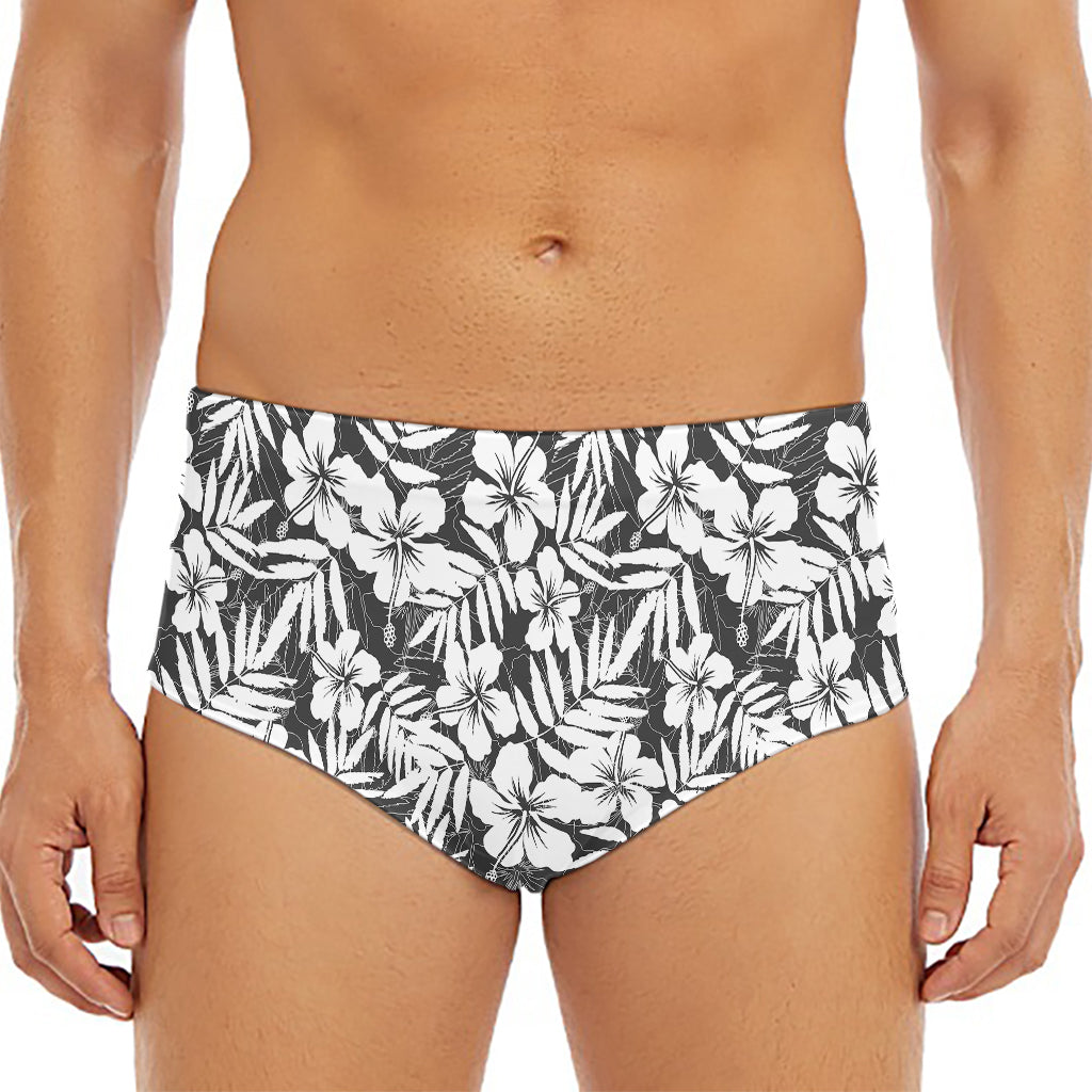 White And Grey Hawaiian Pattern Print Men's Triangle Swim Briefs