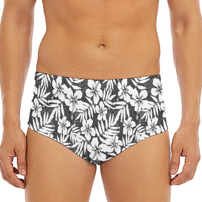 White And Grey Hawaiian Pattern Print Men's Triangle Swim Briefs