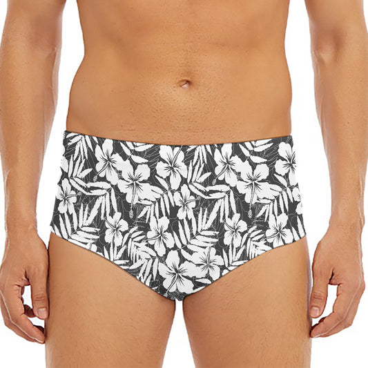 White And Grey Hawaiian Pattern Print Men's Triangle Swim Briefs
