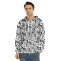 White And Grey Hawaiian Pattern Print Men's Velvet Pullover Hoodie