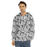 White And Grey Hawaiian Pattern Print Men's Velvet Pullover Hoodie