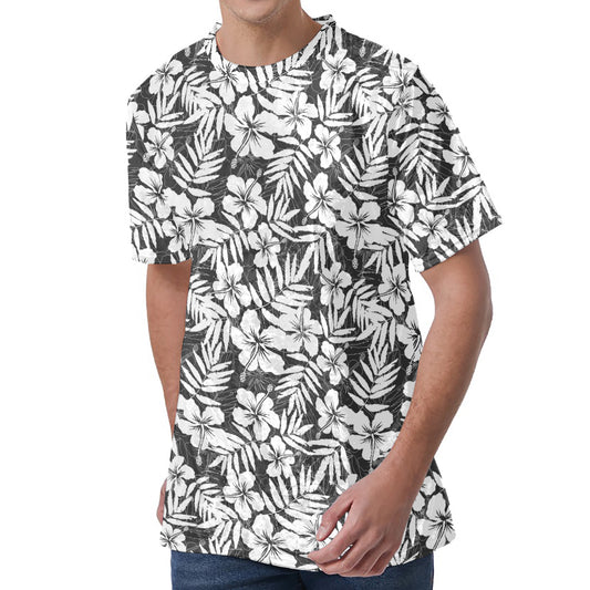White And Grey Hawaiian Pattern Print Men's Velvet T-Shirt