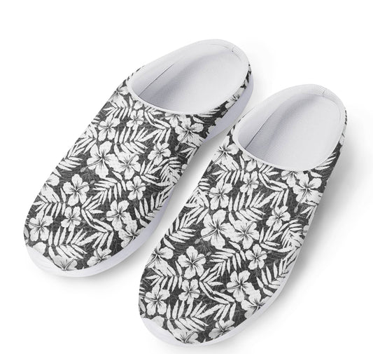 White And Grey Hawaiian Pattern Print Mesh Casual Shoes