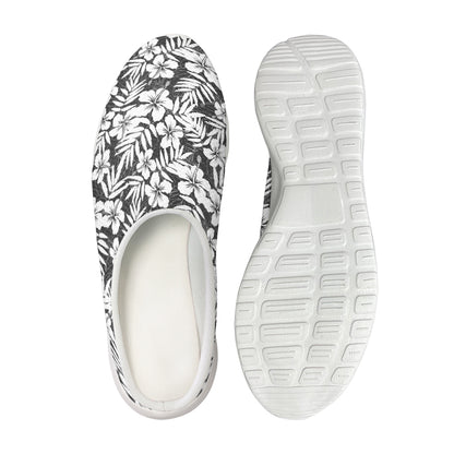 White And Grey Hawaiian Pattern Print Mesh Casual Shoes