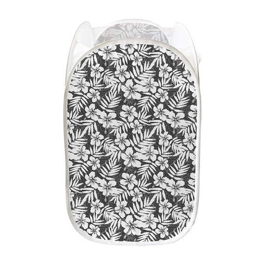White And Grey Hawaiian Pattern Print Mesh Laundry Hamper