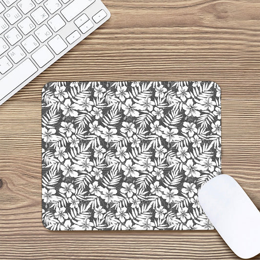 White And Grey Hawaiian Pattern Print Mouse Pad