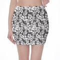 White And Grey Hawaiian Pattern Print Pencil Mini Skirt