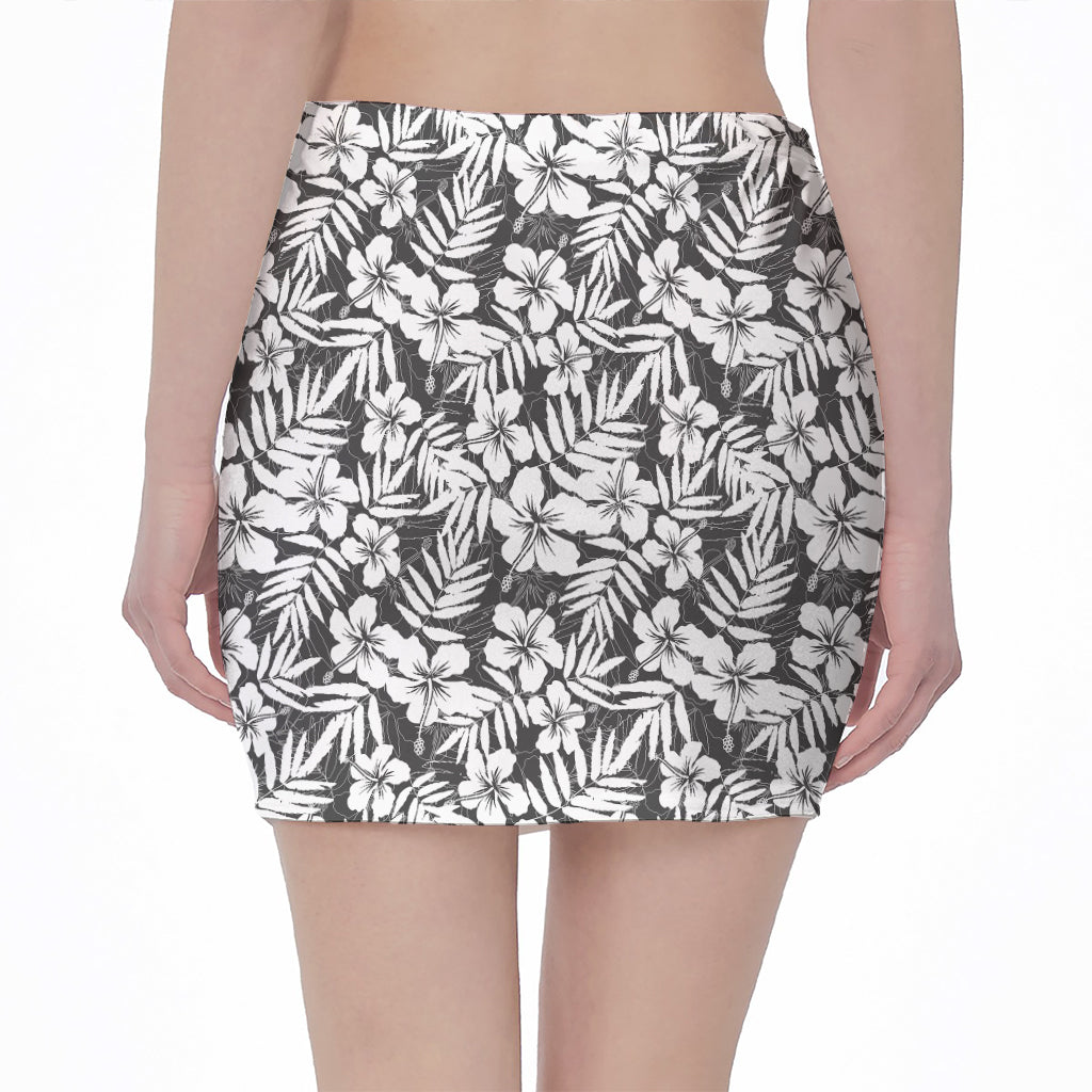 White And Grey Hawaiian Pattern Print Pencil Mini Skirt