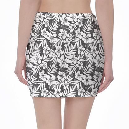 White And Grey Hawaiian Pattern Print Pencil Mini Skirt