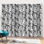 White And Grey Hawaiian Pattern Print Pencil Pleat Curtains