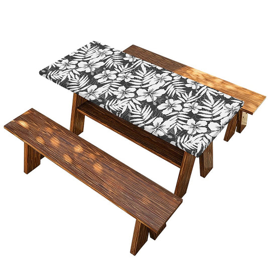 White And Grey Hawaiian Pattern Print Picnic Table Cover