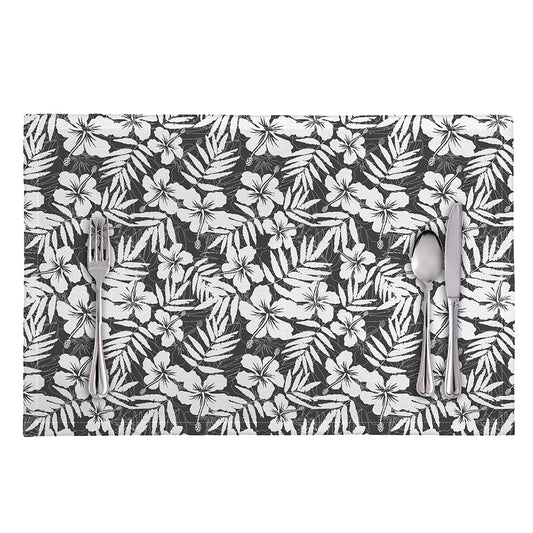 White And Grey Hawaiian Pattern Print Placemat