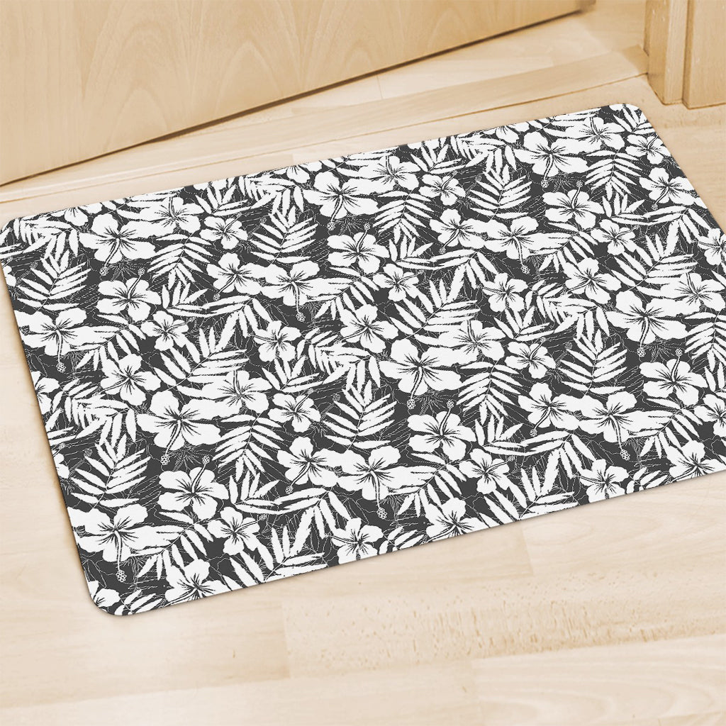 White And Grey Hawaiian Pattern Print Polyester Doormat