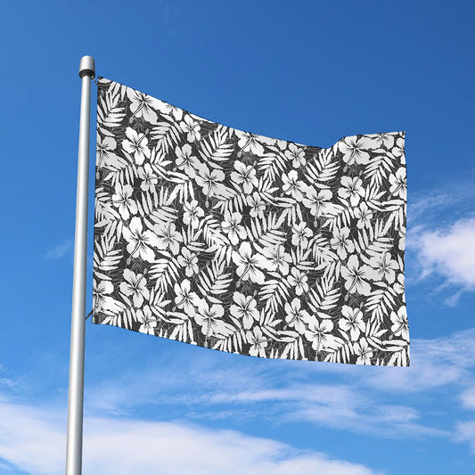 White And Grey Hawaiian Pattern Print Polyester Flag