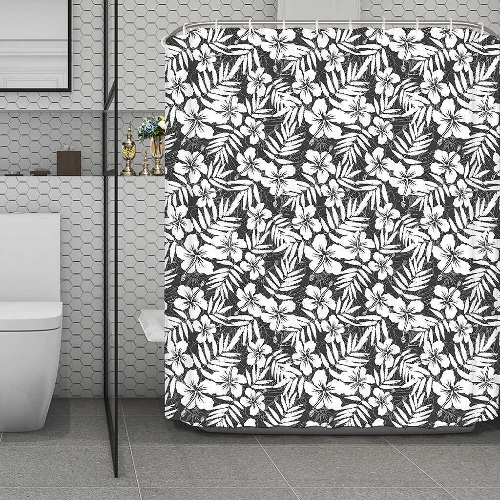 White And Grey Hawaiian Pattern Print Polyester Shower Curtain