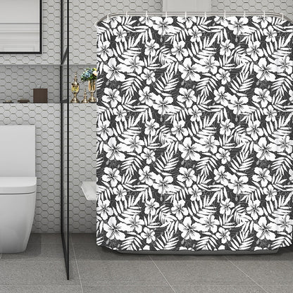 White And Grey Hawaiian Pattern Print Polyester Shower Curtain