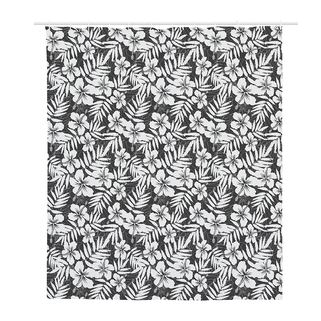 White And Grey Hawaiian Pattern Print Polyester Shower Curtain