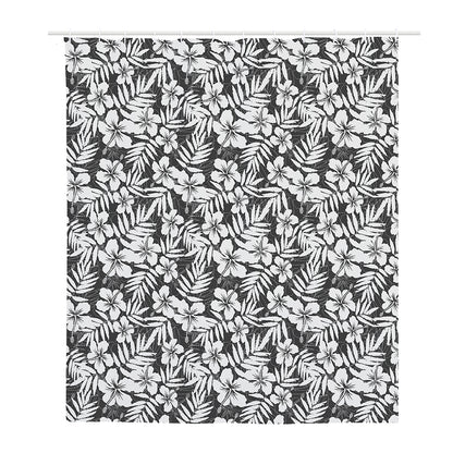 White And Grey Hawaiian Pattern Print Polyester Shower Curtain