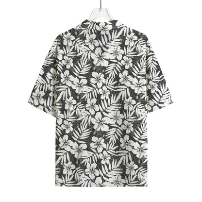 White And Grey Hawaiian Pattern Print Rayon Hawaiian Shirt