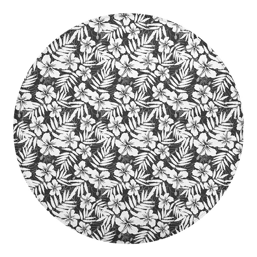 White And Grey Hawaiian Pattern Print Round Blanket