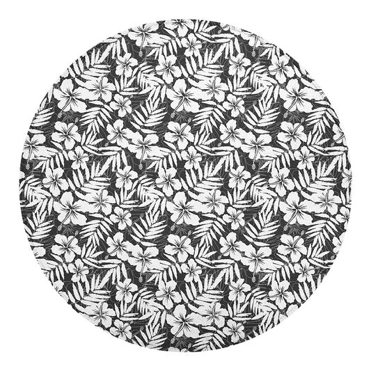 White And Grey Hawaiian Pattern Print Round Blanket
