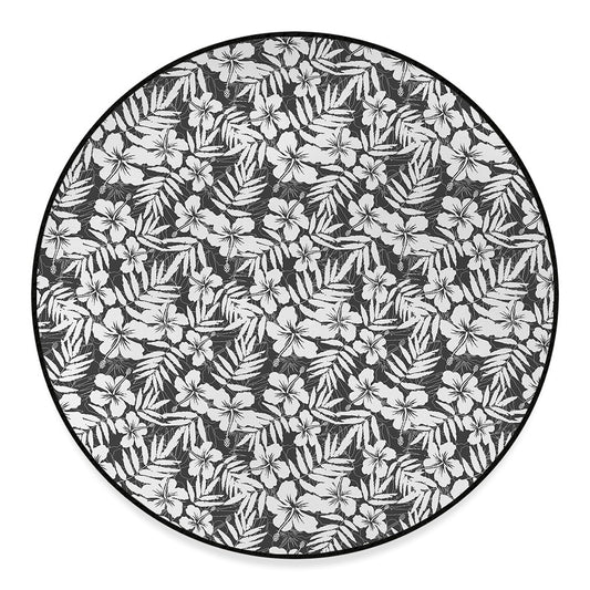 White And Grey Hawaiian Pattern Print Round Floor Mat