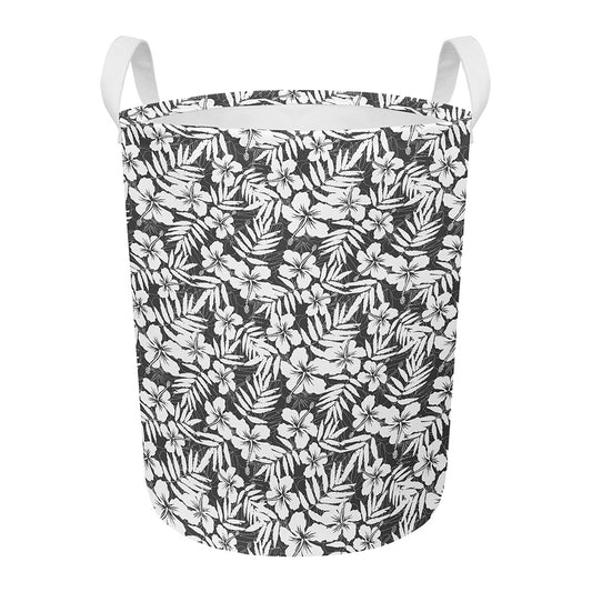 White And Grey Hawaiian Pattern Print Round Laundry Basket