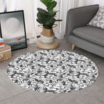 White And Grey Hawaiian Pattern Print Round Rug