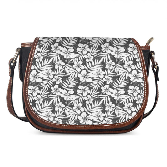White And Grey Hawaiian Pattern Print Saddle Bag